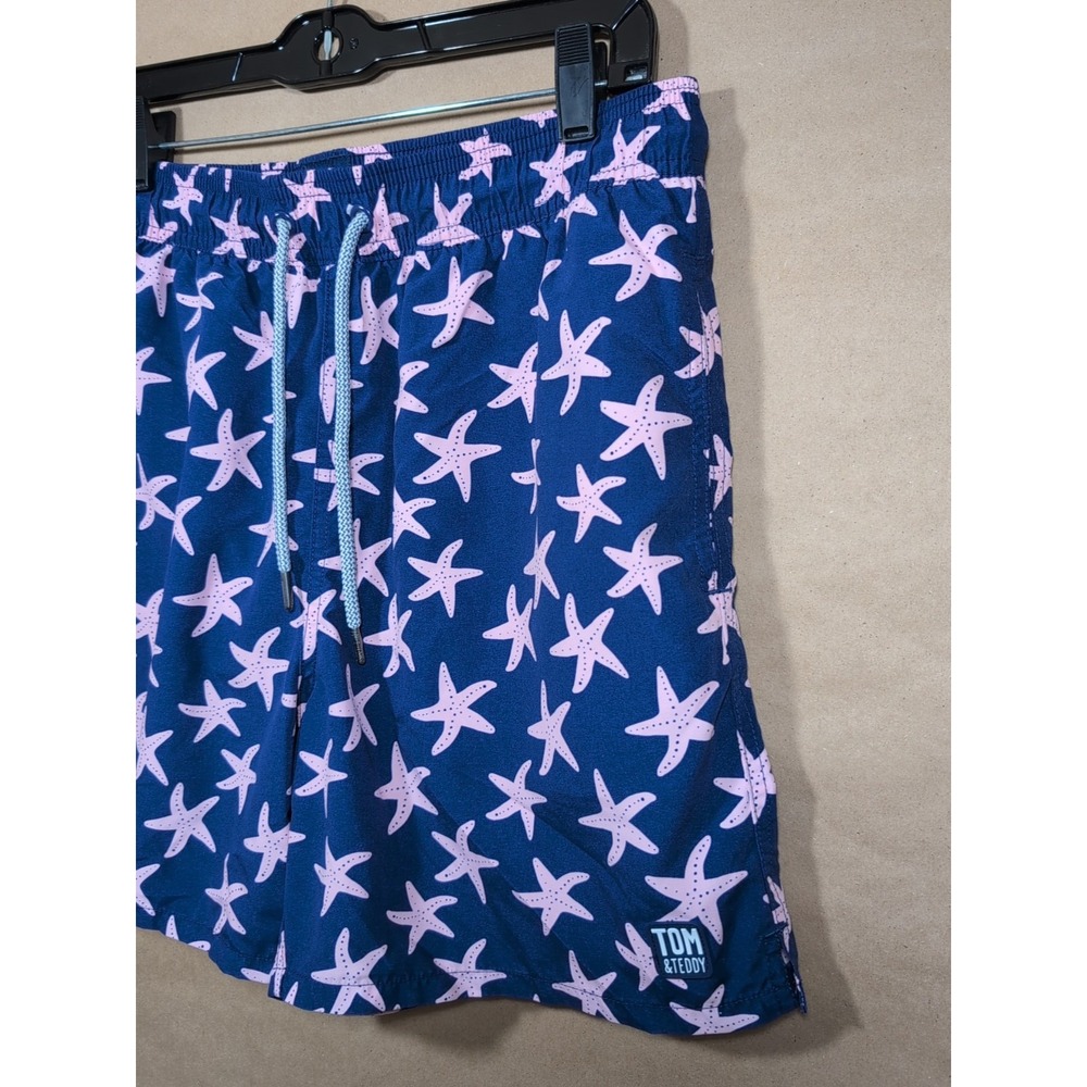 Tom & Teddy Men's Medium‎ Swim Trunks Purple With Pink Starfish Lined, Pockets - Picture 2 of 8